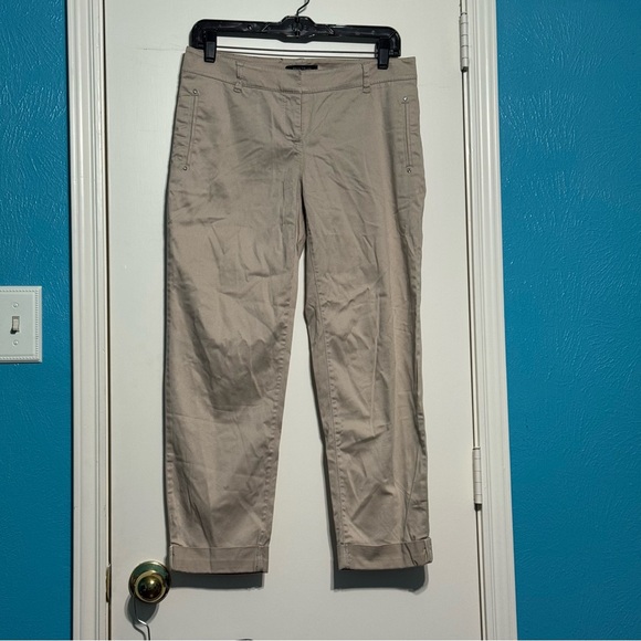 White House Black Market Tan Chino Cropped Pants Rhinestone embellished pocket 0 - Picture 14 of 15